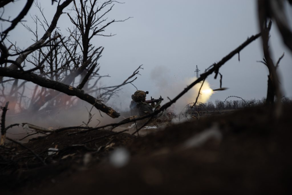 Forgotten On the Line bakhmut direction near kurdyumivka, ukraine: ukrainian infantry soliders work in trenches 100m from russian lines